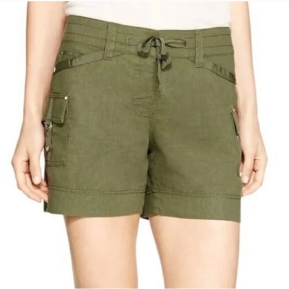 White House Black Market Linen Blend Green Cargo Shorts Size 00 - Picture 1 of 12